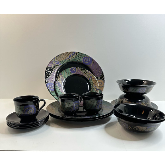 Vtg Arcoroc Tampico Cup and Saucer Set of 3 Funky Groovy Post Modern Memphis - Picture 5 of 6